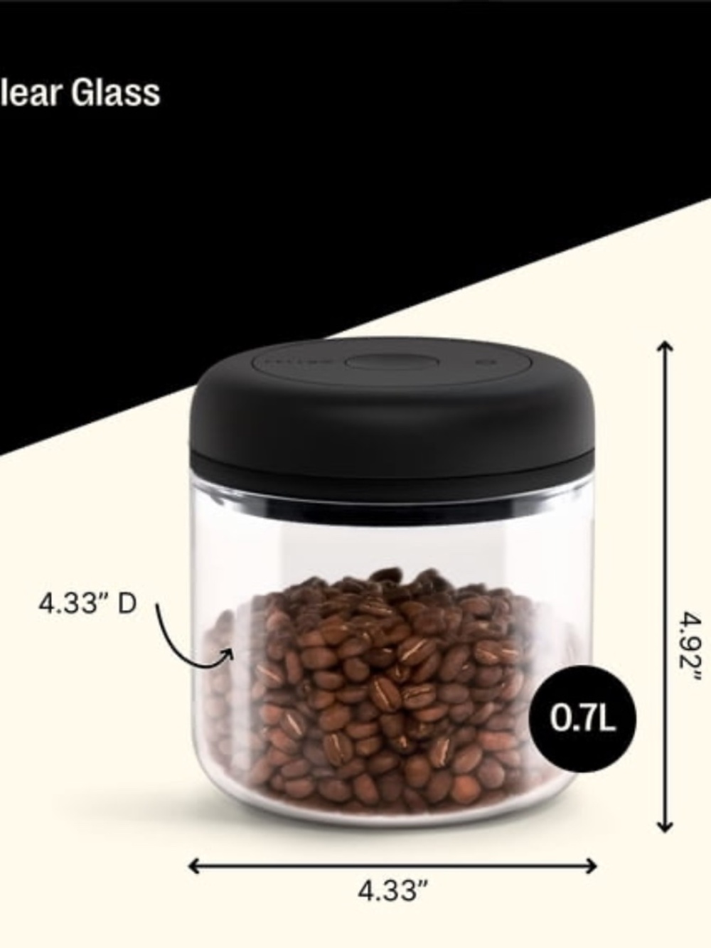 FELLOW Vacuum Coffee Canister Food Storage Container - 1.2 L (16 oz) Canister
